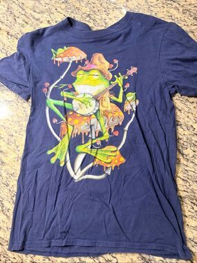 Curbside Clothing Frog Mushroom Graphic T-Shirt Blue Psychedelic Art Mens Size M